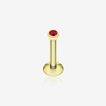 Gold Plated Gem Ball Internally Threaded Labret-Red